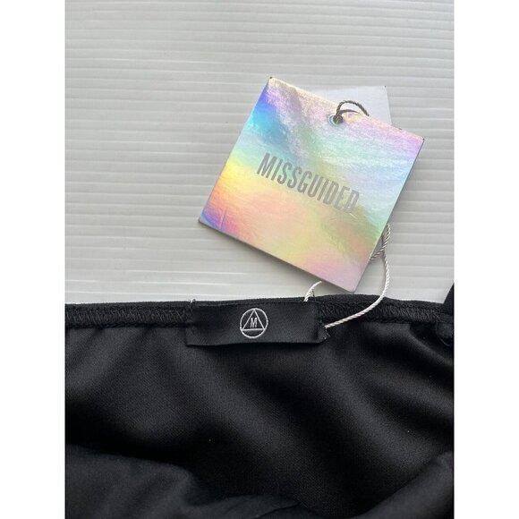 Missguided Bodycon Dress Womens Size 4 Black Spaghetti Straps Ruffles NWT - Picture 4 of 12